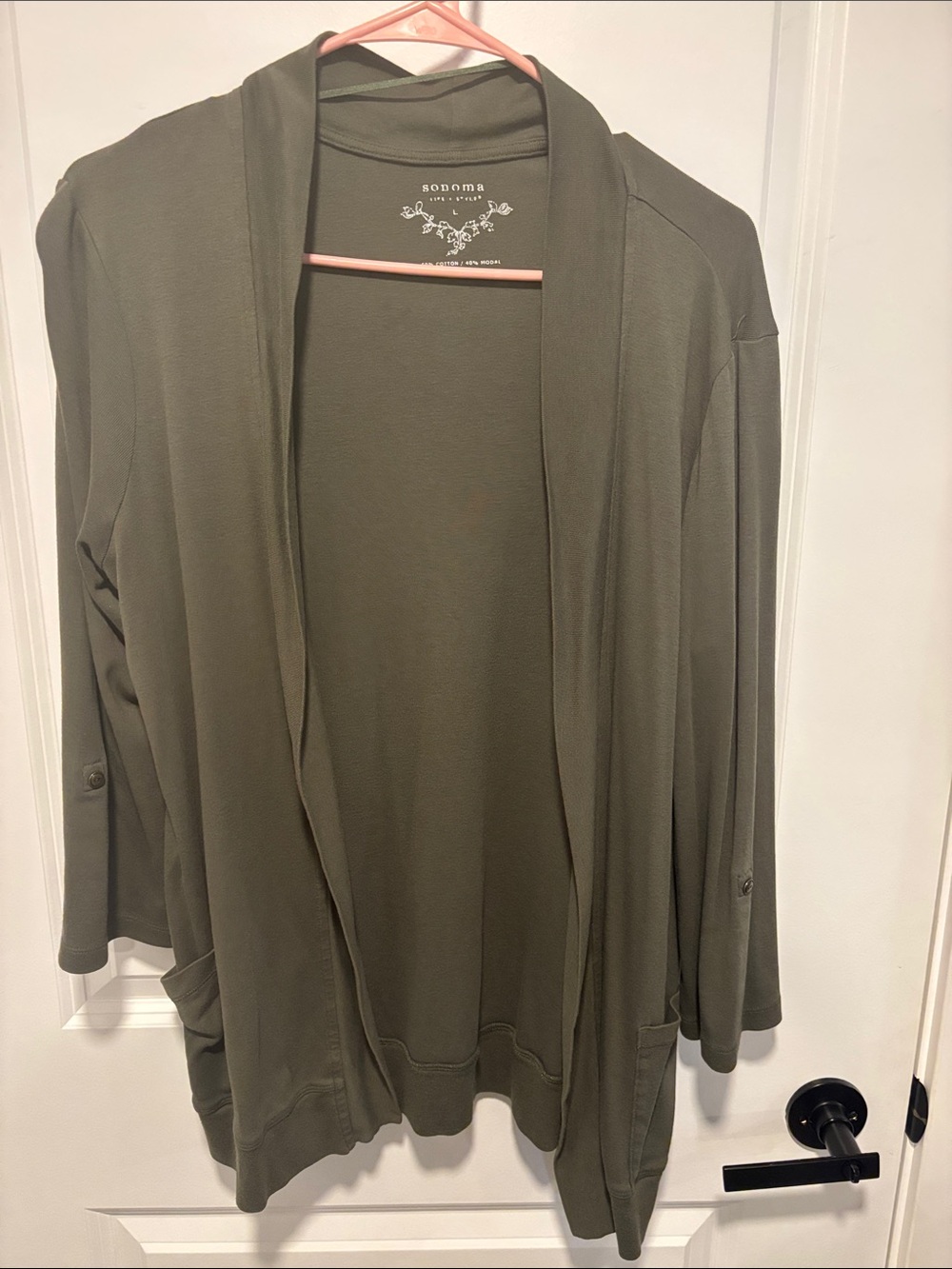 Sonoma Olive Open-Front Lightweight Cardigan